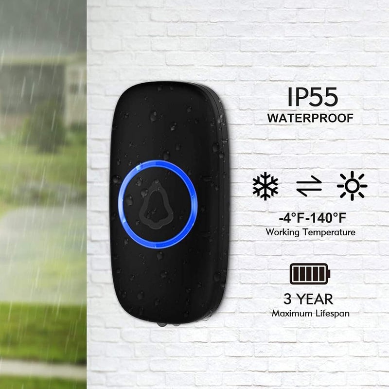 SECRUI Wireless Doorbell with 2 Buttons – Doorbell Kits for Front Door Back Door– Battery Operated Doorbell with 52 Chimes, LED Flash, 5 Volume Levels – Waterproof Modern Doorbell – Over 1000FT - Image 4